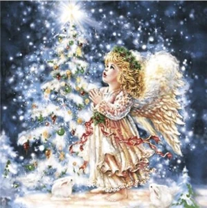 Christmas Napkins ANGEL WITH RABBIT 20 Lunch Napkins Decoupage Paper Napkins - Picture 1 of 1
