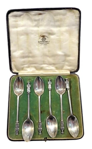 MAPPIN & WEBB Sterling ANTIQUE Spoons ORIGINAL Box FIGURAL Monks - Picture 1 of 13