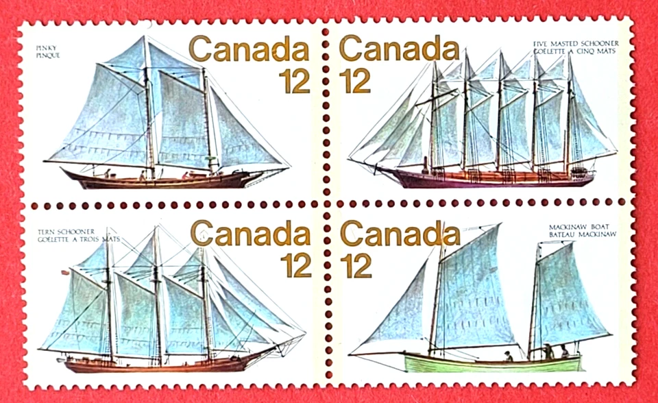 Canada Stamp #747a (744-747) "Sailing Vessels" Se-tenant BLK4 MNH 1977 - Image 1 of 1