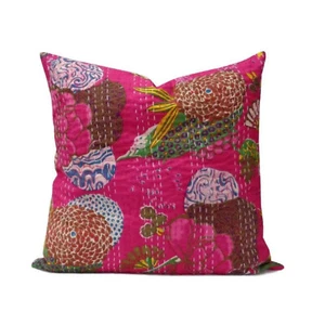 indian handmade cotton kantha cushion cover vintage throw pillow cover decor - Picture 1 of 8