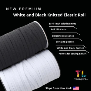 Bandas elásticas premium para coser 5/16′′ de ancho (8 mm) blancas y negras 220YD por ROLL - Imagen 1 de 5