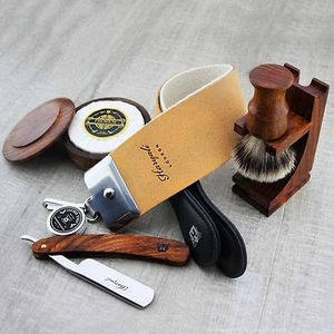 Navaja de afeitar recta/corte garganta y punta plateada de colección cepillo cuchillo de jabón - Imagen 1 de 1