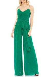 Mac Duggal Emerald Green Ruched Wide Leg Jumpsuit Size Medium $338 - Picture 1 of 3