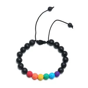 8mm Natural Lava Stone Braided Buddha Bracelet LGBT Handmade Beads for Men Women - Picture 1 of 7