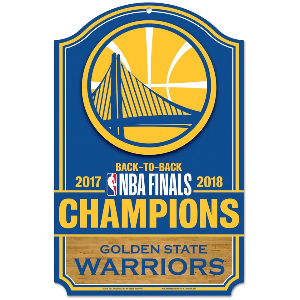 GOLDEN STATE WARRIORS 2018 NBA BACK TO BACK CHAMPS WOOD SIGN 11"X17'' WINCRAFT - Image 1 of 1