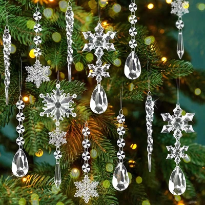16 Pezzi Decorazioni per Albero Di Natale, Acrilico Cristallo Fiocco Di Neve Ghi - Immagine 1 di 4