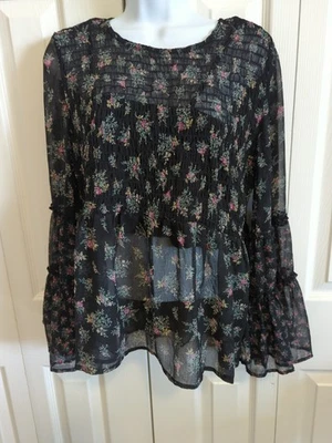 Babydoll transparente American Eagle BOHO Top MED floral caprichoso mangas fluidas forrado Foto 1 de 4