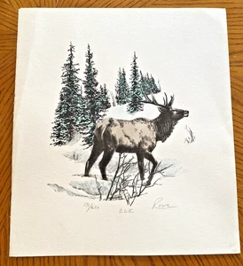 Charles Rowe Art Print Signed Numbered Elk Winter Tree Western American Wildlife - Picture 1 of 9
