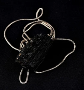 black tourmaline natural  pendant with chain  deflact negativity  # 7901 - Picture 1 of 3
