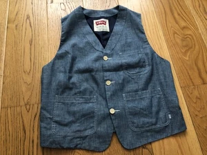 LEVI'S VINTAGE WOMEN'S XXL (UK SIZE 16) LIGHT BLUE GREY DENIM CINCH WAISTCOAT - Picture 1 of 22