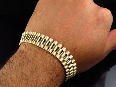 14K желтое золото покрытием 14 мм президентский стиль мужской юбилей подарок браслет 8» - Изображение 1 из 4