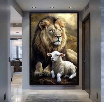 Холст настенное искусство лев и ягненок искусство настенное искусство печать стены современный домашний декор - Изображение 1 из 4