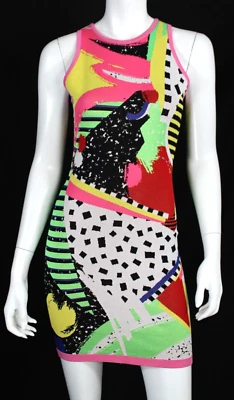BALMAIN Multicolor Abstract Knit Crew Neck Bodycon Mini Dress 38 - Image 1 of 4