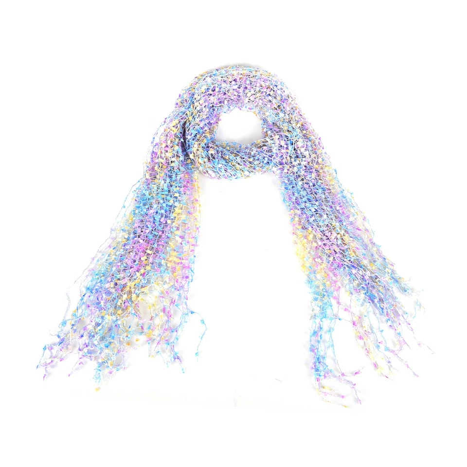 Bufanda tejida confeti de ganchillo de 66" de ancho primavera verano flecos multicolores moda Foto 1 de 1