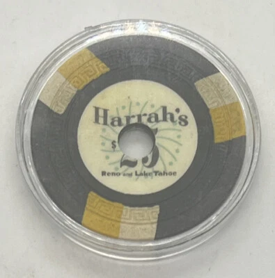Harrah's $25 Reno Lake Tahoe Nevada Casino Chip Black SmKey Mold 1960 Drilled - Image 1 of 2