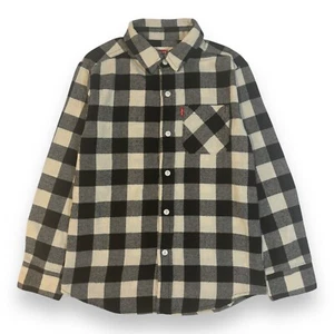 Boys Levi's Button Up Flannel Shirt White Black Size Small - Picture 1 of 4