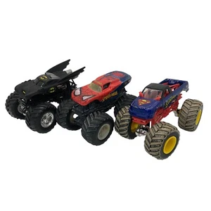 Monster Jam Trucks Superman Man Of Steel Spider-Man Batman 1:64 Hot Wheels Used - Picture 1 of 3