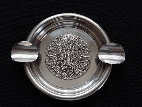 Vintage Ashtray Aztec Mayan Calendar Sterling Silver 925 Mexico 2 Stand Cover