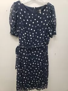 Ladies  Dkny Printed Puff-Sleeve Fit & Flare Dress, navy Size 12 - Picture 1 of 5