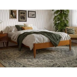AFI Full Platform Bed 79" w/ Spindle Legs Solid Wood Frame Toffee Bronze/Natural - Picture 1 of 7