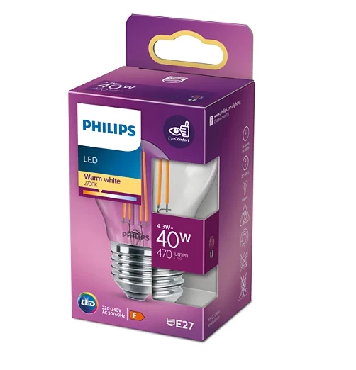 PHILIPS - LAMPADINA LED OLIVA E LUSTRE E27 40W 2700K A++ WARM WHITE - Immagine 1 di 1