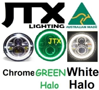 JTX 7" Ch Headlights GREEN WHITE suits Austin Sprite A30 Bugeye Frogeye Mk1 Mk2 - Image 1 of 4