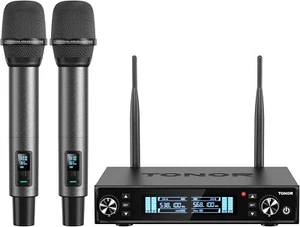 Microfono Wireless A Batteria Professionale 100 UHF Karaoke 80m e Ricevitore 2PZ - Photo 1/9