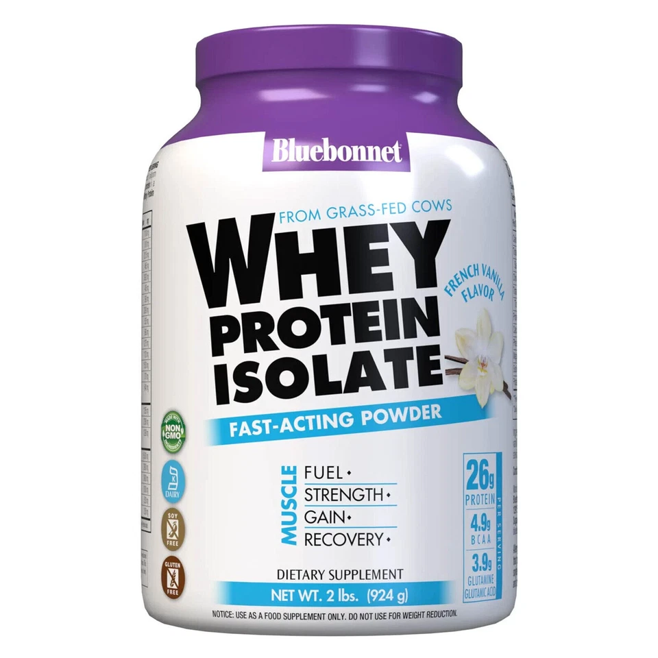 Bluebonnet 100% Natural Whey Protein Isolate Powder, Vanilla Flavor - 2lbs