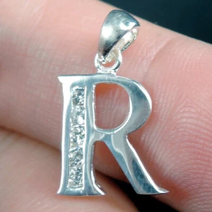 Dije colgante de plata esterlina 925 con letra circonita cúbica inicial 'R' alfabeto joyería - Imagen 1 de 5