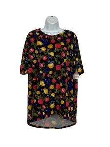 LuLaRoe Women's Size XSmall High-Low Irma Tunic SS Floral Black/Multi NWT - Picture 1 of 5