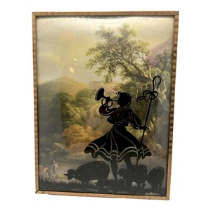 Vintage Shadow Picture Camping Fishing Shepard Curved Glass (1221BX3) - Picture 1 of 5