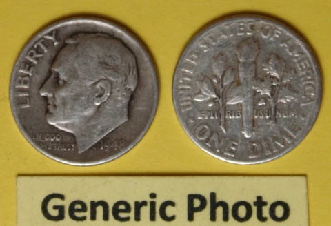 1948 or 1948-D or 1948-S US Roosevelt Dimes in Circulated condition...see Photos Cover