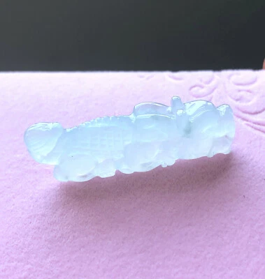 Colgante largo helado jadeíta grado A certificado talla zodiaco translúcido  Foto 1 de 4