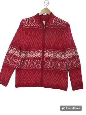 Cárdigan Suéter Talla M Coldwater Creek Cremallera Frontal Fair Isle Mezcla de Lana Nórdica Foto 1 de 4