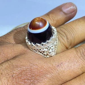 wow Natural Yemen Aqeeq Mens Ring 925 Sterling Silver Handmade Statement بقراني - Picture 1 of 9