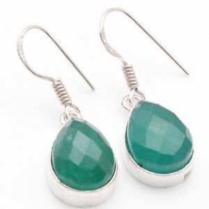 Emerald Quartz Sterling Silver Plated Earrings 1.2" Gemstone Jewelry W17781