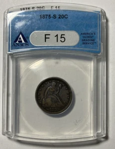 1875-S Twenty Cent Pc Old Anacs Holder F15 - Picture 1 of 4