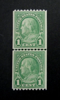 US Stamp 604 1c Franklin 1924 Coil Perf 10 Horiz Line Pair MNH - Image 1 of 2