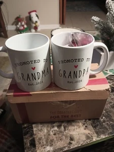 NEW- "PROMOTED TO GRANDMA GRANDPA (AGAIN) EST. 2024" MUG SET - Picture 1 of 4
