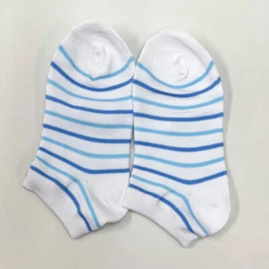 Socks White BG  Blue Color Line Pattern Children's Junior Elementary School Sock - Picture 1 of 3