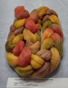 USA Sourced Hand Dyed Painted Med Wool Combed Top Roving Spinning Felting Wolf G - Picture 1 of 1