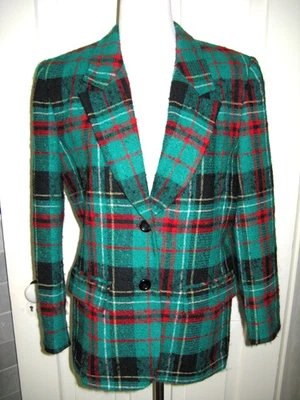 VINTAGE WOMEN'S PENDLETON GREEN RED BLACK PLAID WOOL BLAZER JACKET COAT 10 - Image 1 of 4
