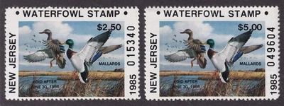 MATT'S STAMPS US SCOTT #2 &2A NEW JERSEY $2.50 & $5 WATERFOWL STAMPS, MNH CV$33 - Image 1 of 3