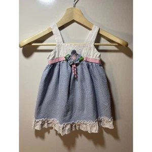 Copper Key Seersucker Eyelet Floret Blue Pink Back Bow Easter Sundress Sz 4/4T - Picture 1 of 6