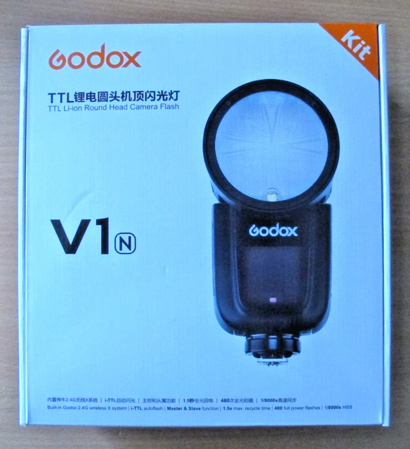 Flash inalámbrico Godox V1-N Speedlite Nikon 76Ws 2.4G X TTL 1/8000 HSS Flash Foto 1 de 4