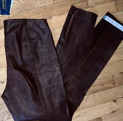 $998 RALPH LAUREN POLO LAMB LEATHER LEGGING BROWN WOMENS JEANS PANT SIZE Large - Image 1 of 4