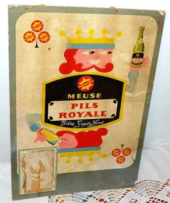 ANCIENNE PLAQUE PUBLICITAIRE BIERE MEUSE PILS ROYALE ANCIEN CARTON /NO ÉMAILLÉE - Photo 1/4