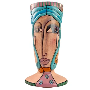 Keramik Kunst Vase Frauengesicht Hände figürlich 12" Kimberly Wilcox Silvestri - Bild 1 von 14