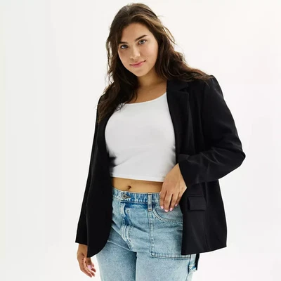 SO Plus Size Juniors Blazer One Button Black Classic Fit Vented Notched 2X NWT - Image 1 of 4