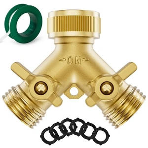 Heavy Duty Brass Garden Hose Splitter 2 Way, Water Hoses Y Connector with 6 E... - Picture 1 of 7